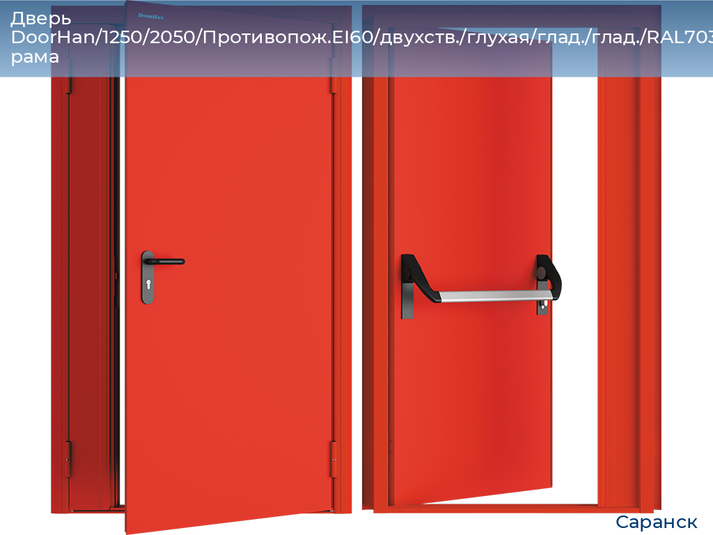 Дверь DoorHan/1250/2050/Противопож.EI60/двухств./глухая/глад./глад./RAL7035/лев./угл. рама, saransk.doorhan.ru