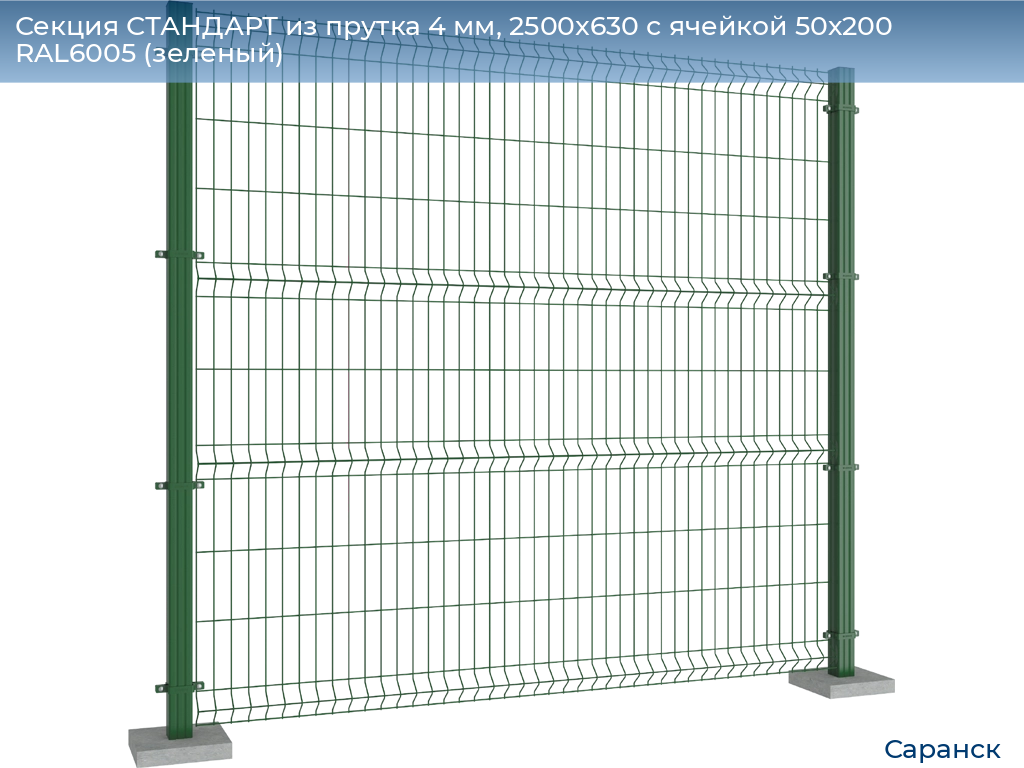 Секция СТАНДАРТ из прутка 4 мм, 2500x630 с ячейкой 50х200 RAL6005 (зеленый), saransk.doorhan.ru